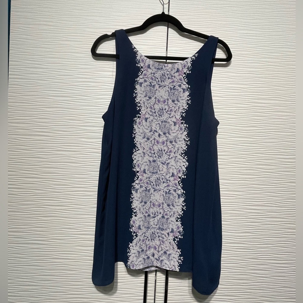MAX STUDIO SIZE L FLOWY TANK TUNIC TOP WITH FLORAL MOTIF DESIGN ON FRONT